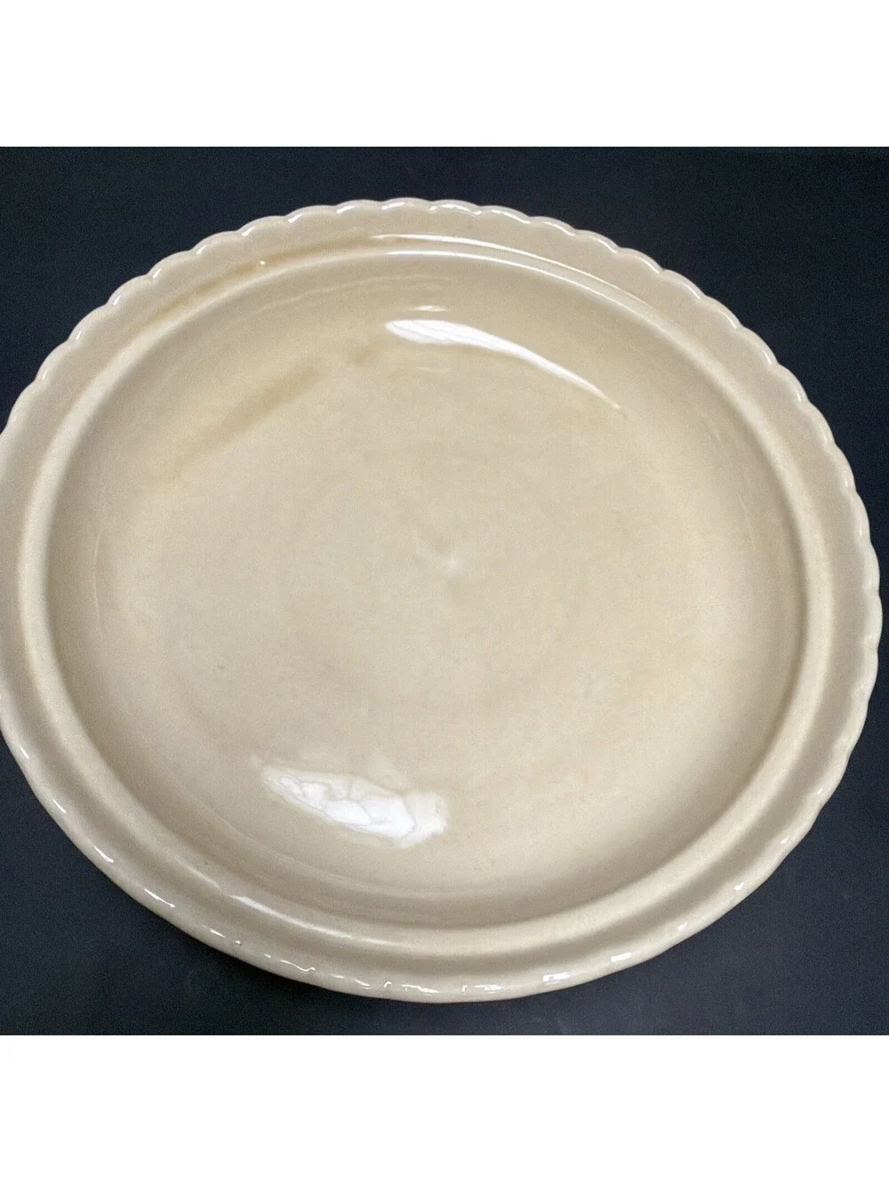 Vintage Lillian Vernon Pumpkin Pie Plate Pan Bottom Scalloped Edge Ceramic 11.25